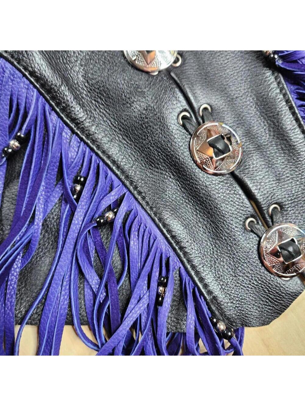 Halter Top With Matching Pro-Rider Leather Fringe Jacket Bone Detail Studded M - Picture 4 of 9